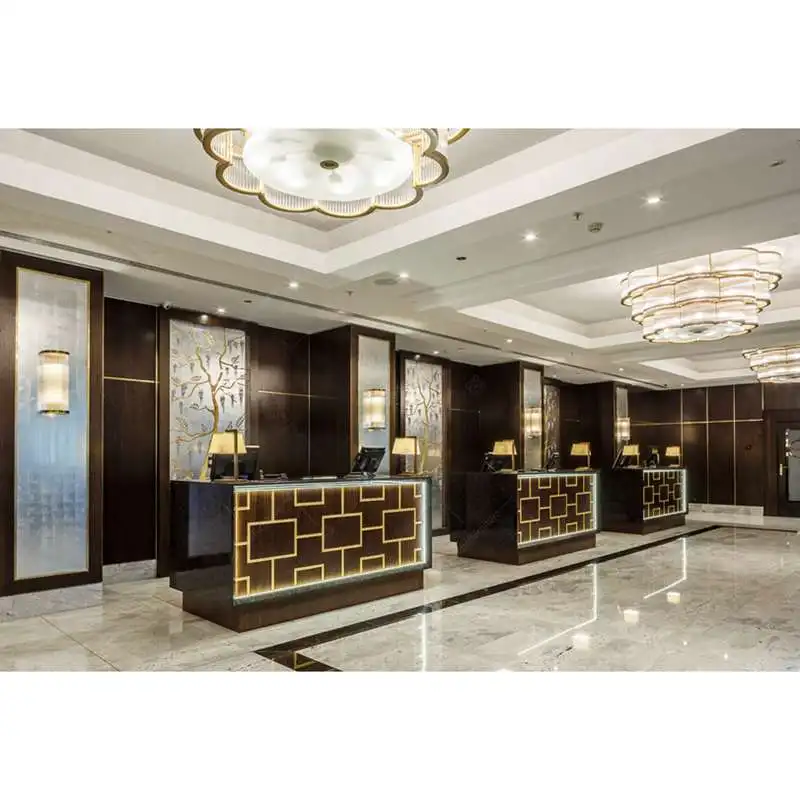 Custom Made L Shaped Front Desk High Gloss White Hotel Used Reception Desk for Office