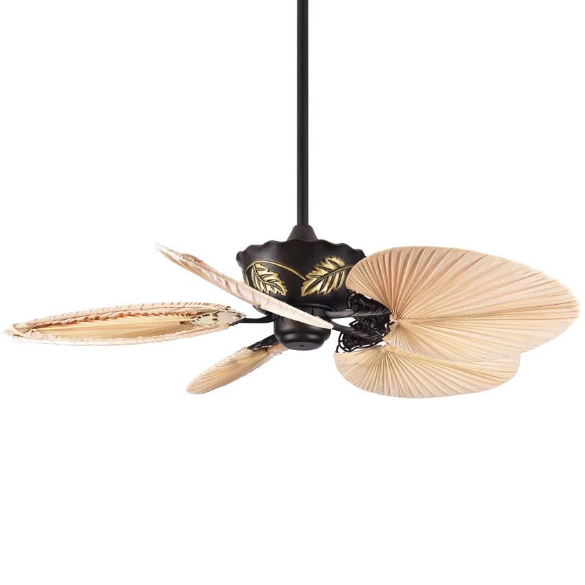New Designs Decoration Hotel Office 52 Inch Hand-woven Rattan Blade Remote Control Ceiling Fan