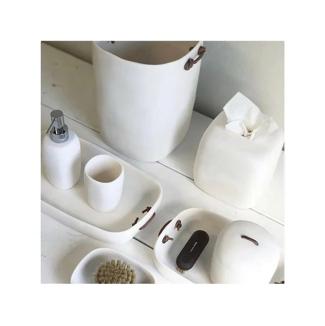Home and hotel use handcrafted lotion dispenser tissue box dustbin tissue box toothbrush holder soap dish with marble texture