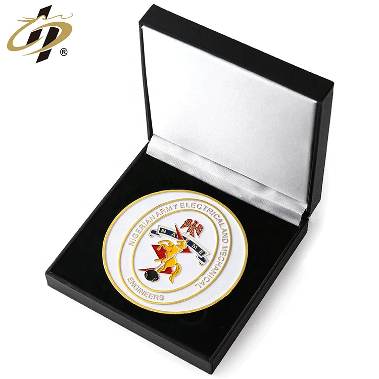 Shuanghua Made Zinc Alloy Silver Metal Medallion Custom Engraved Logo 3D Souvenir Coin With Gift Box