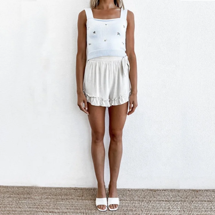  summer embroidery stock sweater vest custom knit ribbed crop tops sweaters for