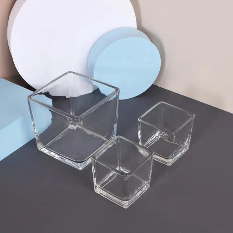 Ru Star Popular Customizable Clear 80ml 120ml 300ml 340ml 600ml 1100ml Square Glass Candle Jar With Lid