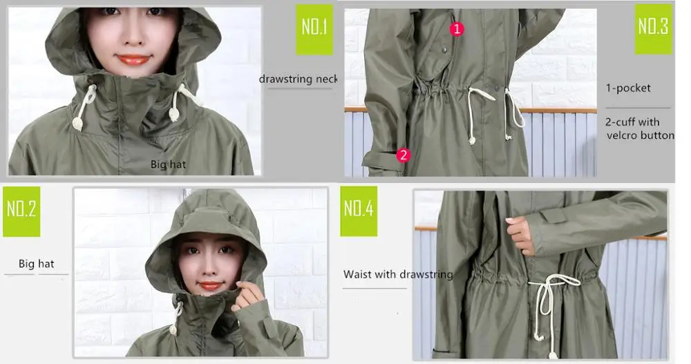 Women Lady  Portable Fashion Quick Dry Waterproof Breathable Polyester Hiking Hooded Rainwear Raincoat Rain Cape Coat