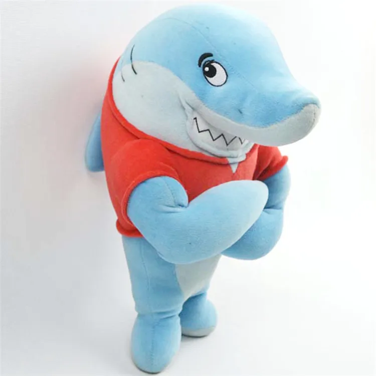Cartoon Plush Shark Toy with Red T-shirt Stuffed Shark Plush Doll