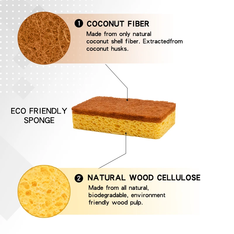Natural  Eco-Friendly Scrub Sponges for Kitchen - Non Scratch Odor Free Biodegradable Plant Based Scrubber Pads for Cleaning Di