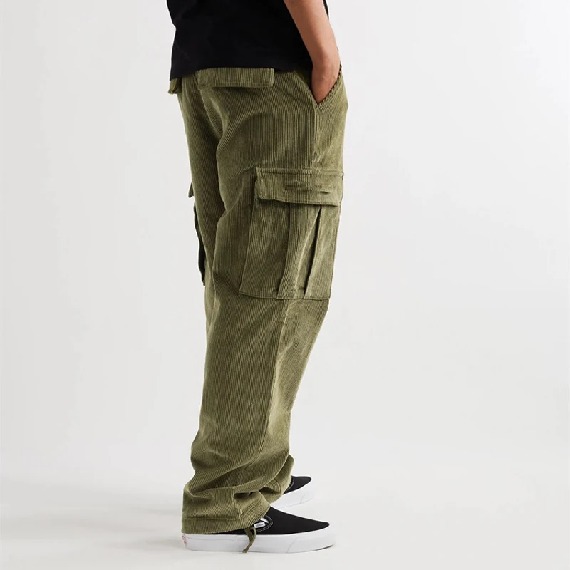 Wholesale Custom Men Straight Leg Corduroy Casual Track Cargo Pants With Big Pockets Plus Size Athletic Pants