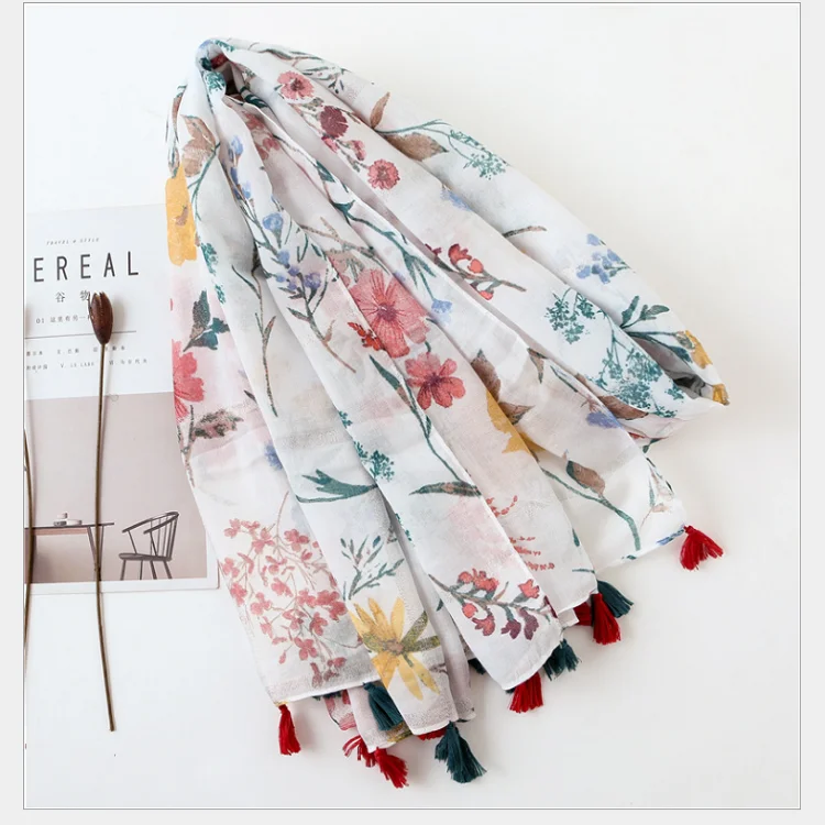 180*90cm Romantic Cotton And Linen Printed Hijab Scarf Autumn And Summer Shawl