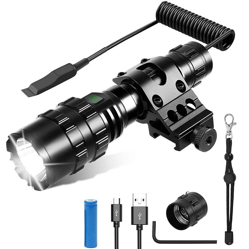 Mini Long range USB Charging 10W Aluminum Alloy Outdoor Home LED Tactical Flashlight Set Hunting Flashlight Walk Lamp 5 Modes