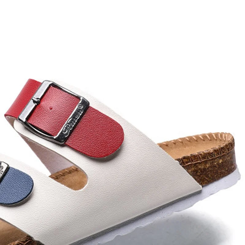 
Men Summer PU Beach Shoes Three-Button Sandals Leisure Cork Non-slip Comfortable Couple Sandals Women Breathable Slippers 