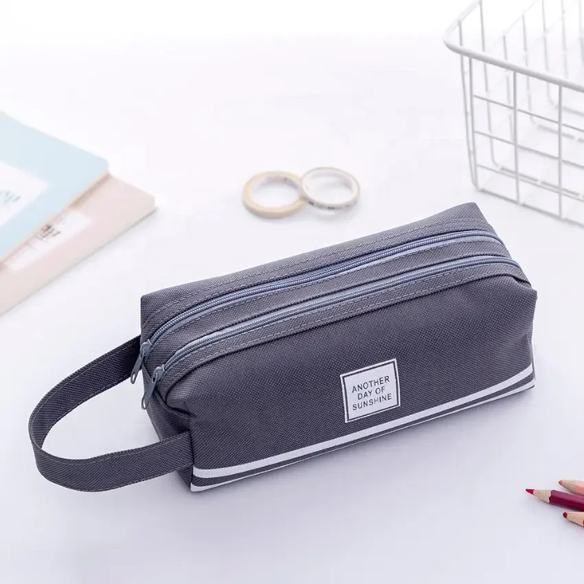 Double-Layer Pupil Pencil Case Large-Capacity Pencil Bag With Handle Oxford Clothes Design Zipper Pencil Pouch Case Bag