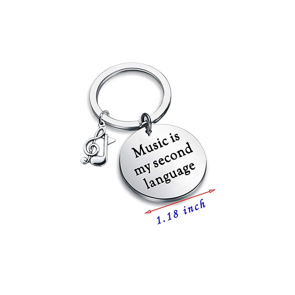 Wholesale Stock Music Fan Lover Gift Musician Jewelry Custom Design Letter Music Is My Second Language Note Keychain