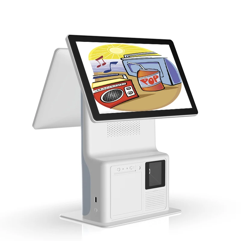 Dual LCD intelligent POS cash register with printer 15.8 inch multi in one thermal cash register