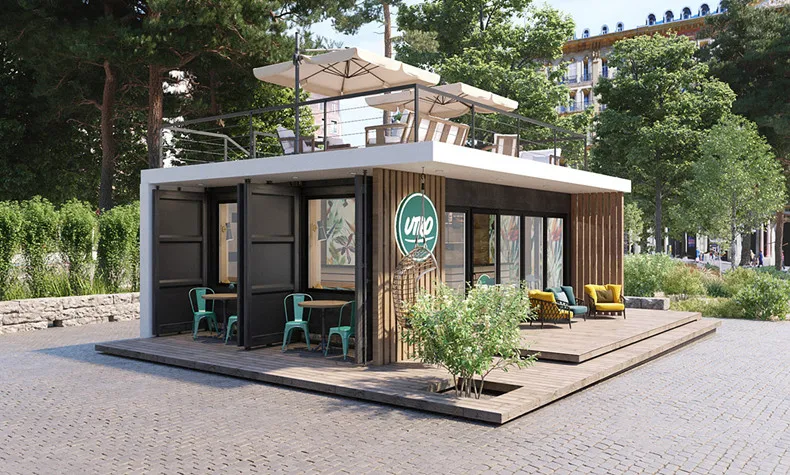 Small container house coffee shop, easy and fast assembly ,practical prefabricated detachable container houses.