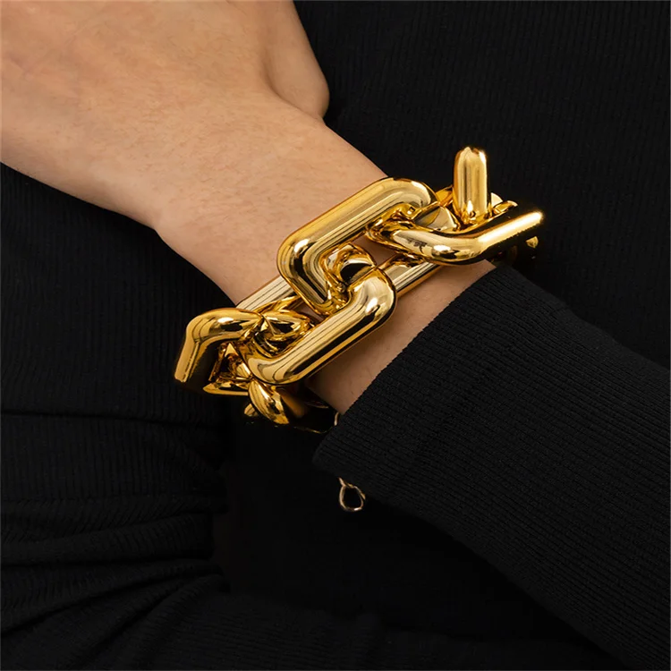 Punk Acrylic Bracelet Exaggerated Geometric Square Twisted Thick Chain Bracelets Bangles for Male Women Grunge Jewelry