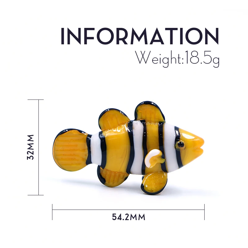 Handmade Murano Decorative Sea Creature Lampwork Glass Clown Fish Figurine