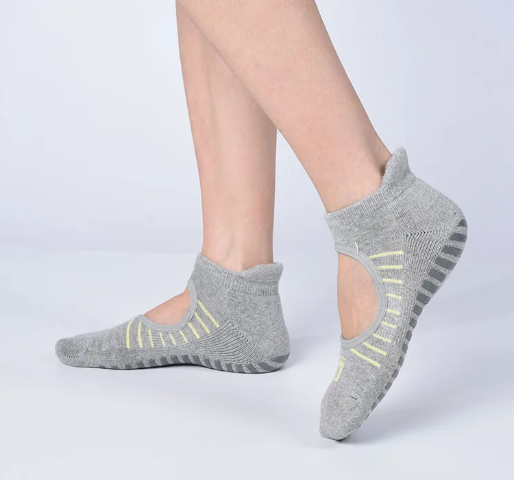 
Custom Toeless Anti Slip Women Non Slip Yellow Silicone Gel Grip With Logo Yoga Socks 