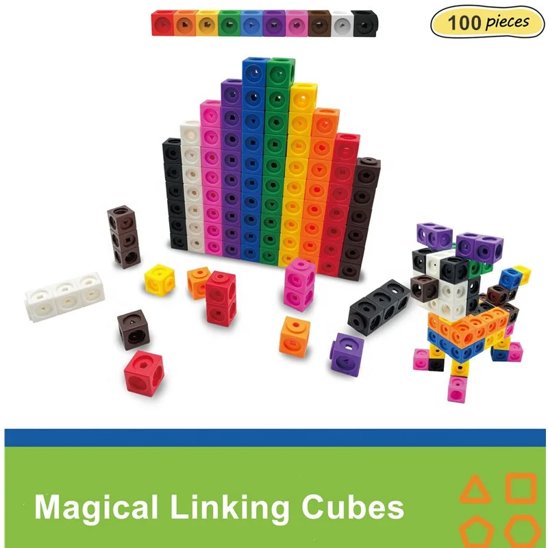 Rainbow Linking Math Cubes Number Blocks Counting Toys Snap Linking Cube Math Counters with Activity Cards Set for Kids Learning