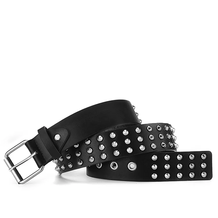 Hot sale simple decorative waistband belt lady black rivets pu leather belt with iron buckle