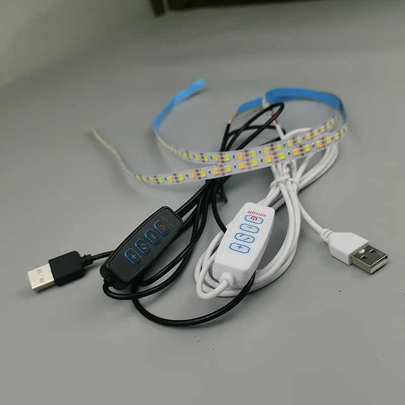 5V USB Dual Color LED Strip Light 120LEDs/M 0.5m 1m 3000K-6500K SMD 2835 USB Strip Light with Dimmable Switch Control