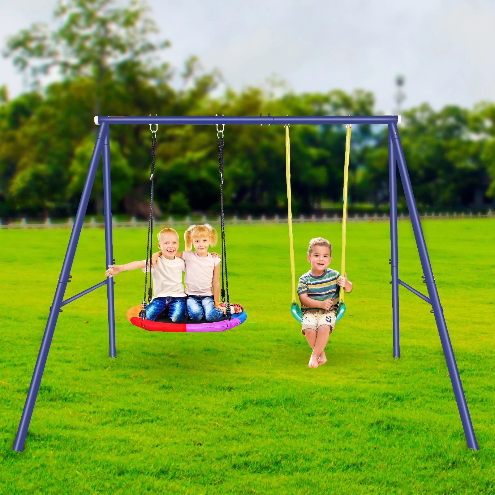 40' Saucer Swing Set Amusement Park Metal Frame Swings, Swing Sets Playground A Frame