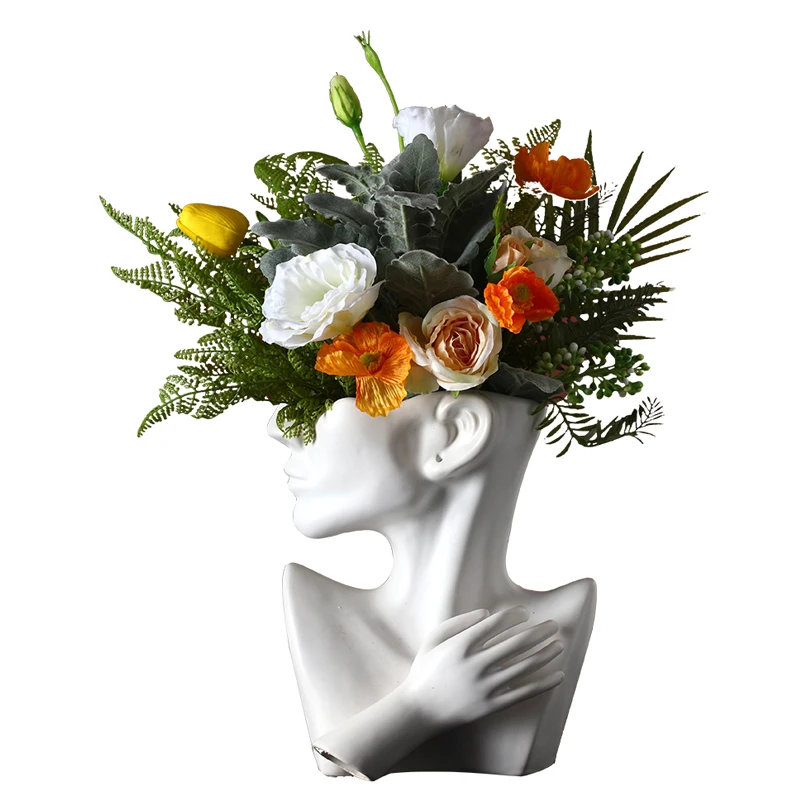 Nordic Ceramics Vase Human Head Abstract Half Body Flower Pot Flower Arrangement Human Face Modern Home Decoration