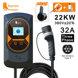 feyree  EVSE electric car charging station 32A 22kw ev charger Wallbox Type2 3 Phase  for Electric Vehicle Wifi APP Control RFID