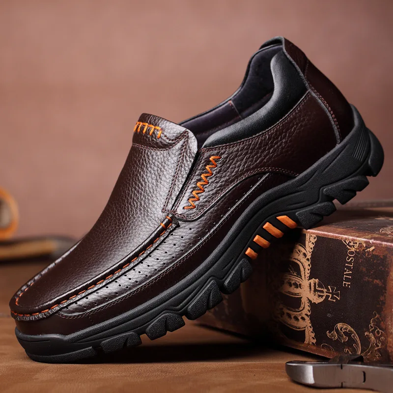 
Men Casual Comfy Loafer Genuine Leather Business Men Boat Shoes Soft Loafers Seniors Elderly Shoes 
