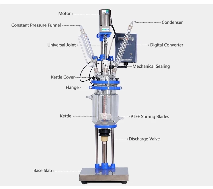 High Quality Frequency Control  Laboratory Double Jacketed Glass Reactor S212-1L