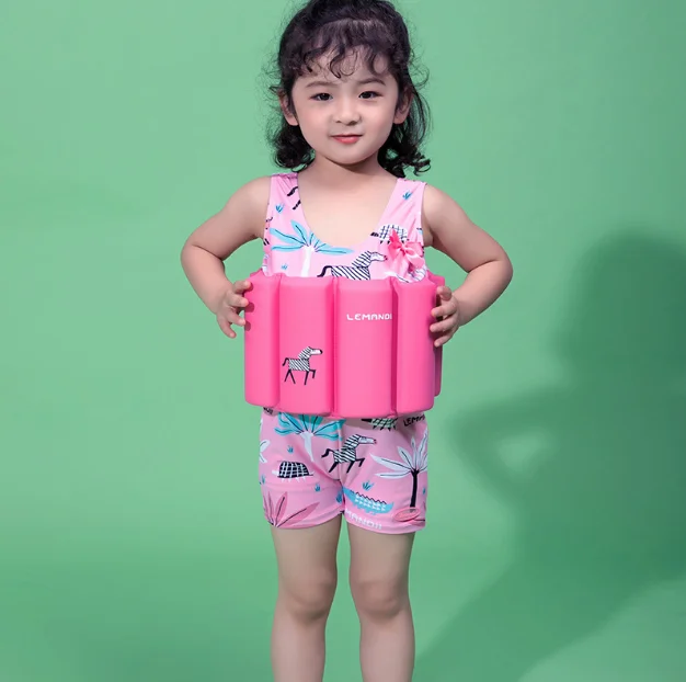 Printing Safety  Kids Girls  One Piece  Flat Angle  Floating Buoyancy Swimwear Swimsuit For Children