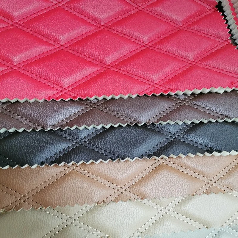 diamond sponge quilted embroidery leather fabric with stitching