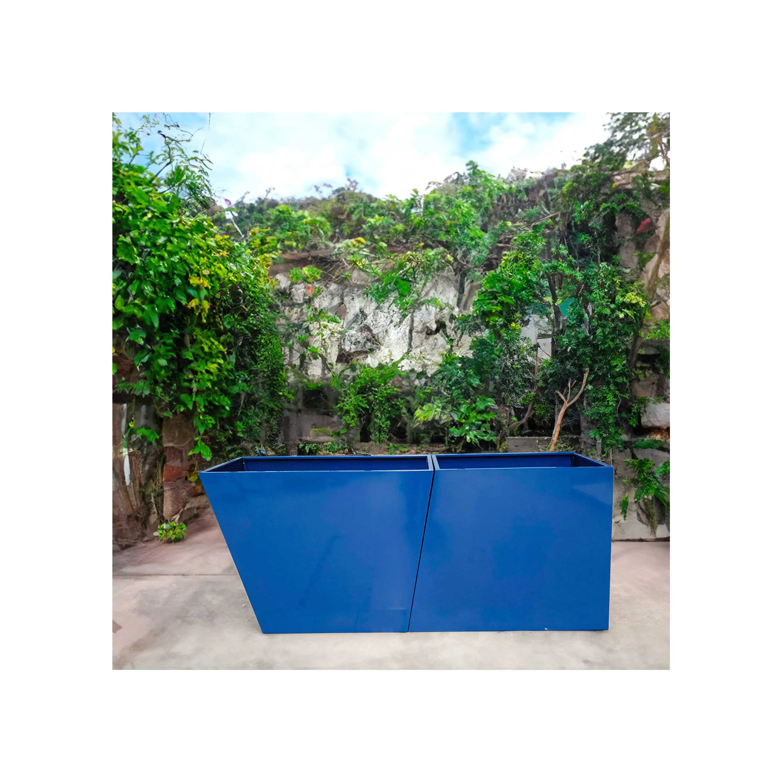 Customized irregular metal flower pots garden decorative flower pots blue steel flower pots