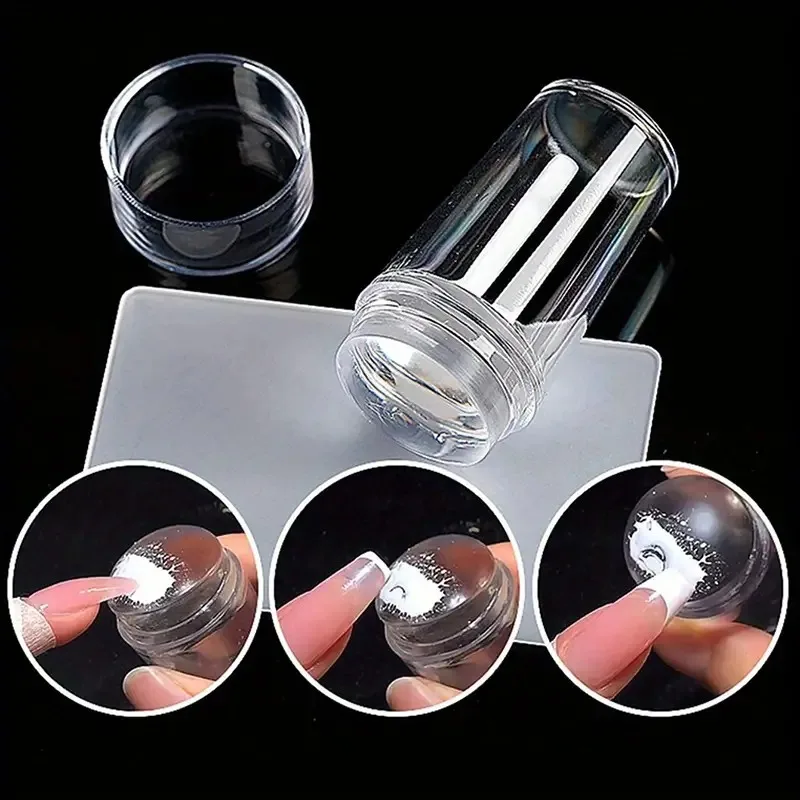 Clear Jelly Silicone Nail Stamper and Scraper Set for Gel Polish DIY French Manicures Nail Art Stamping Tool with Cap Scraper