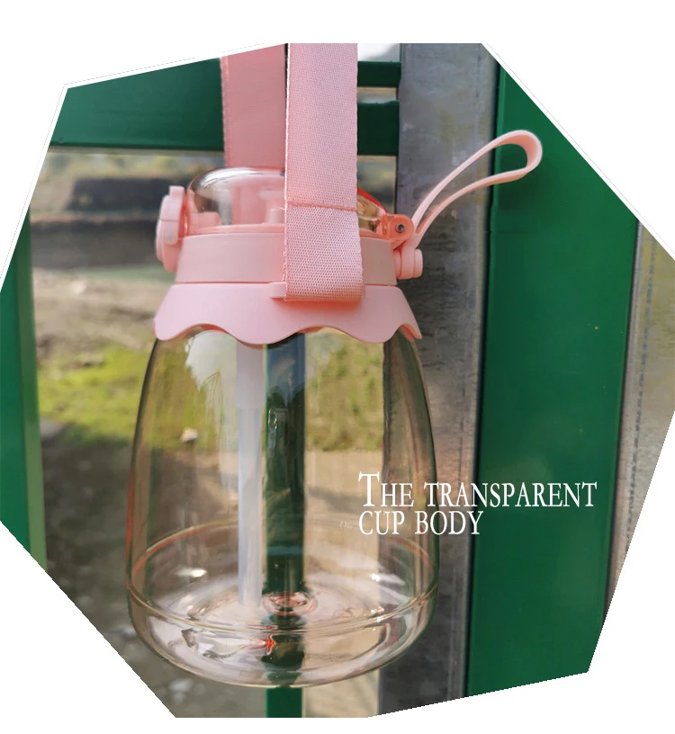 Lovely double drinking pudding cup sports kettle fat student sports cup straps girl straw cup