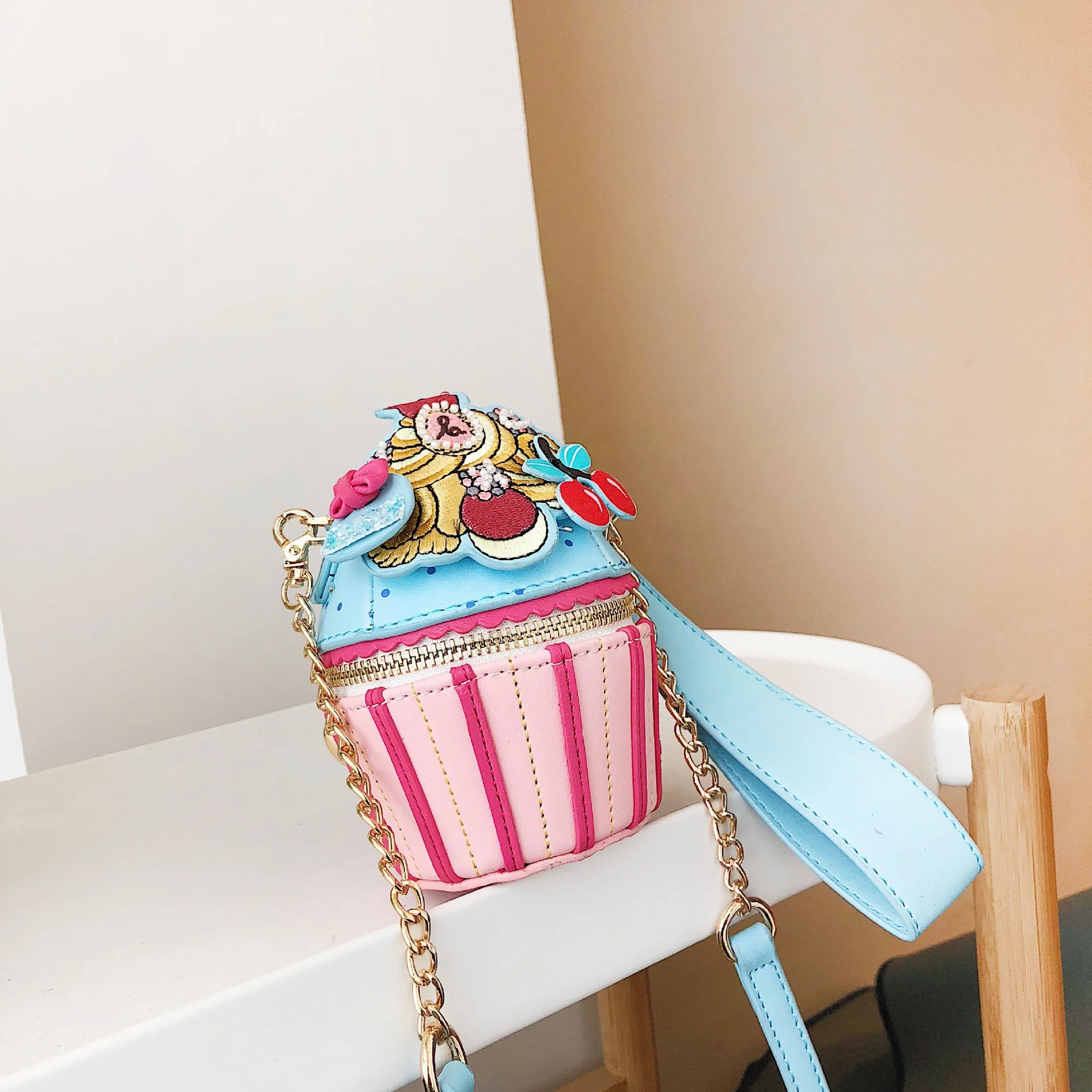 
Colored stripe big & small 2 size mummy and me ice cream cupcake chain cross-body bag kids purse girls purse 