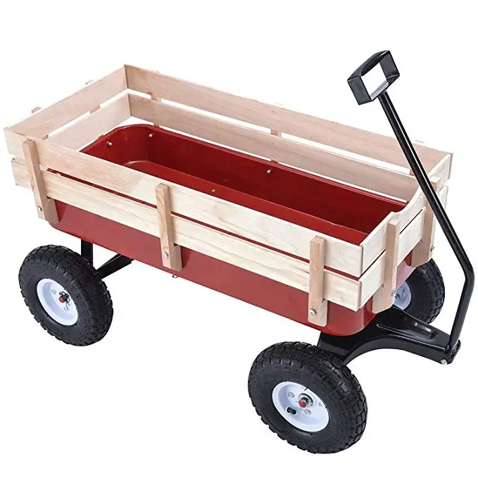 
Garden New Fashion Early Learning Kids Wooden Carriage Outdoor Wagon Pull Long Trolley 