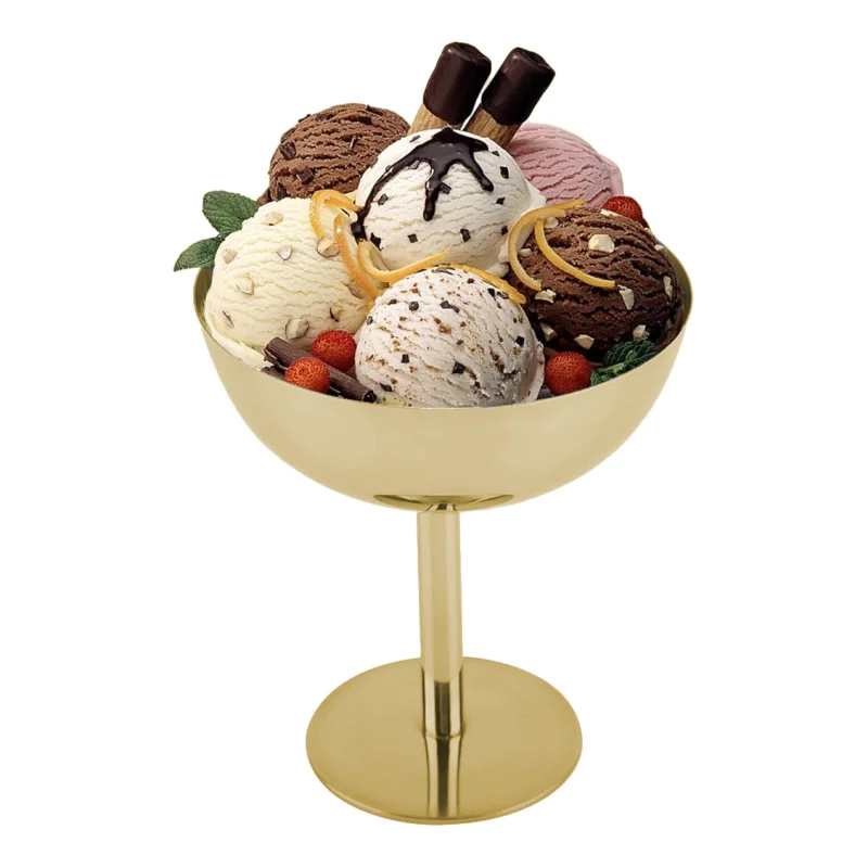 Gold Stainless Steel Ice Cream Cup With Handle Can Hold Fruit Dessert Cookies Suitable for Restaurant Families