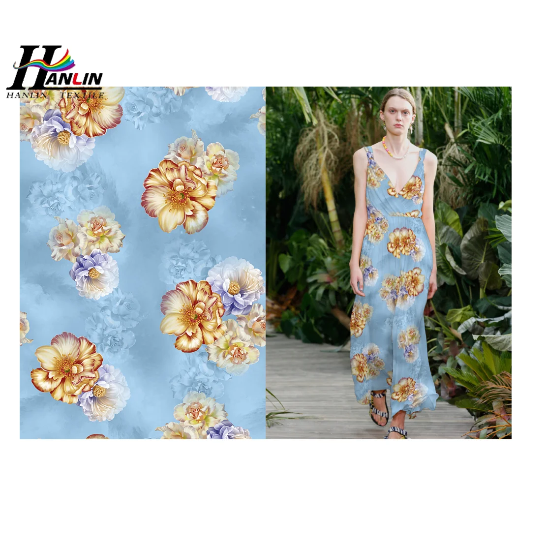 Shaoxing Rayon Viscose 45S Digital Print Fabric Blue Colors Abstract Design Low MOQ Spun Viscose Soft Fabric in Russia Market