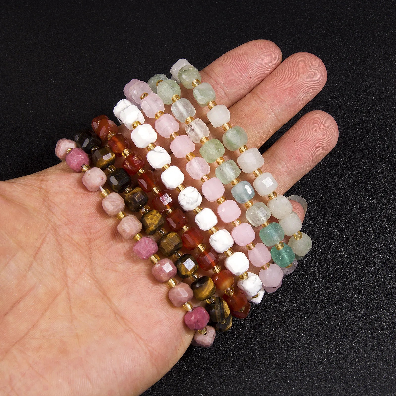 faceted  square bead bracelet tiger eye sodalite Hot sell bracelet  Natural Beads silver obsidian black agate energy bracelet