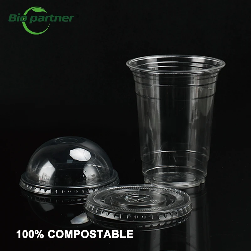 Manufacturer Polycarbonate Cup PLA Milkshake Takeaway Packing Disposable PLA Smoothies Plastic Parfait Cup With Lids