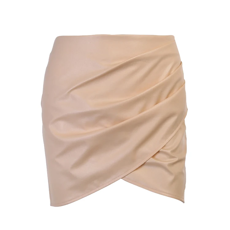 Женская короткая кожаная мини-юбка с рюшами и высокой талией