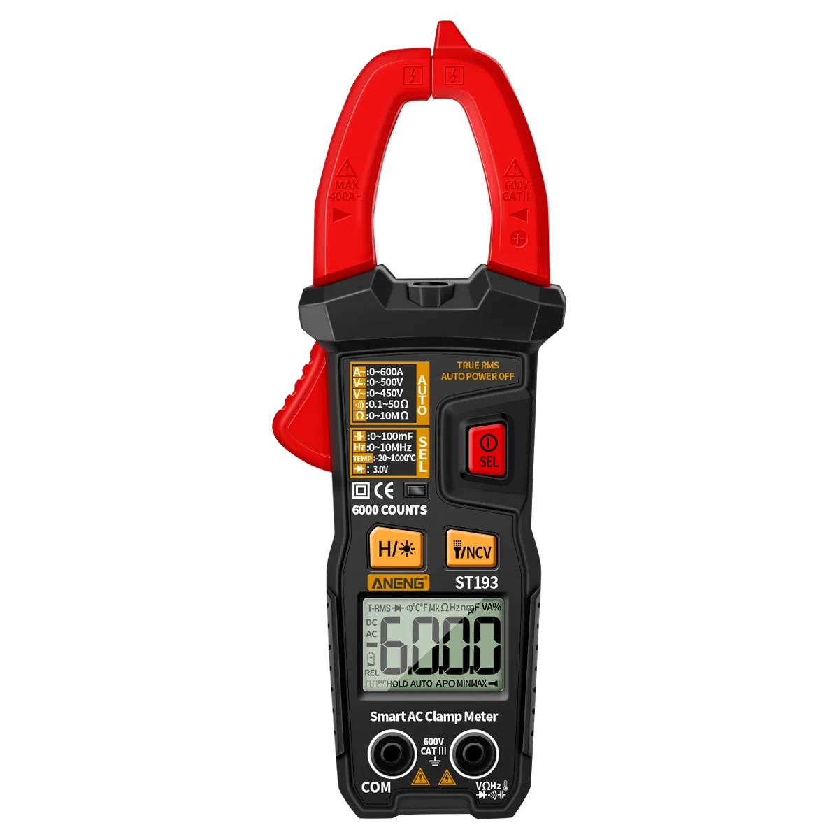 ANENG ST193 Digital 6000 Count True RMS Multimeter Clamp Meter AC Current Clamp Voltage Car Tester Hz Capacitance Ohm Tool