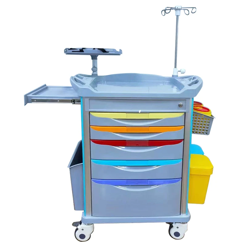 
Good price Hospital ABS plastic medical emergency cart, medication cart with drawer 