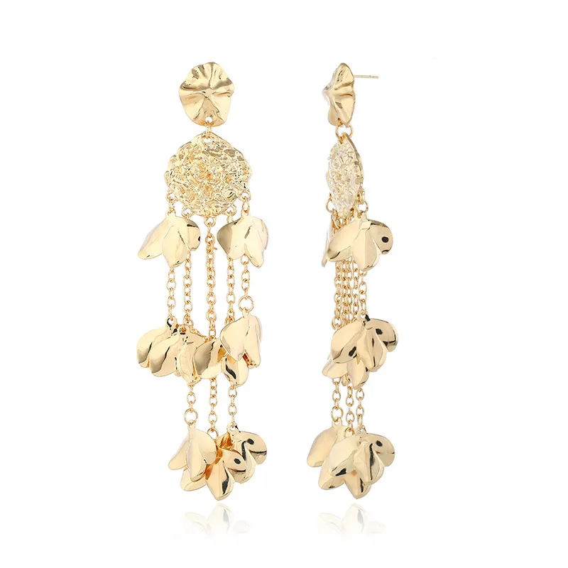 Liu ming Wholesale Fashion Vintage 14k Gold Plated Flower Bridal Long Tassel Stud Earring Jewelry