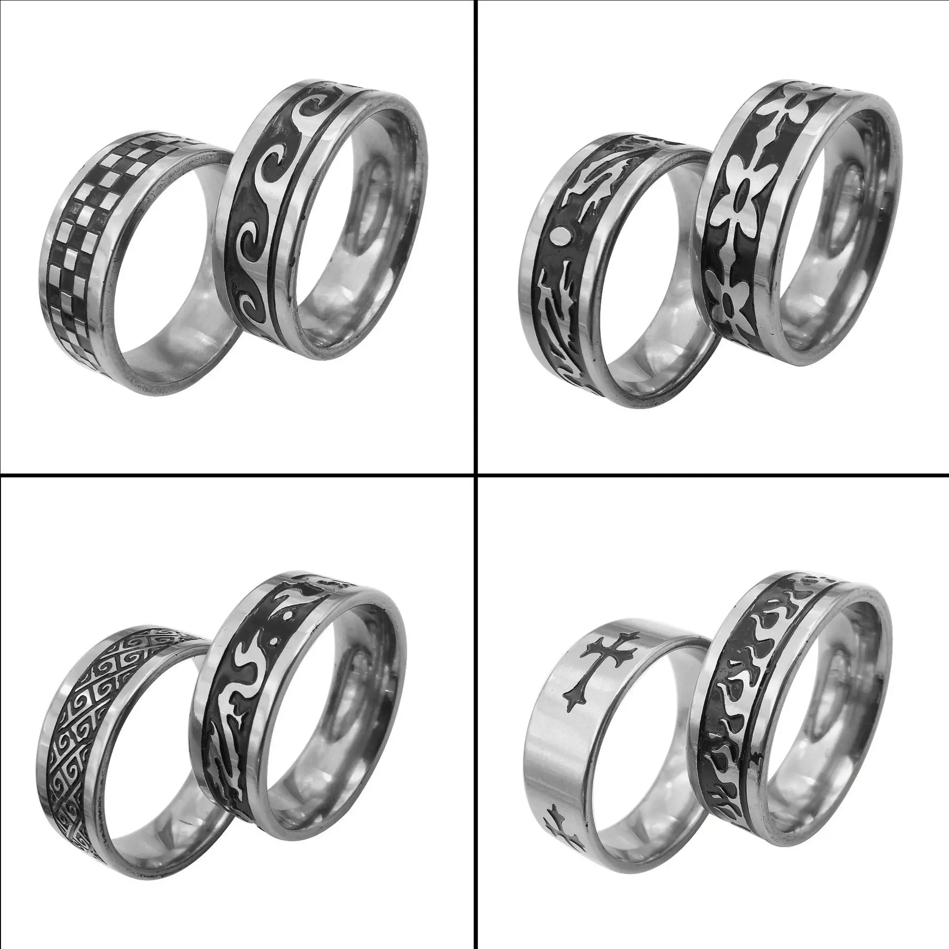 2023 Wholesale Cheap Mixed Finger Black Rings Wedding Engagement Fashion Jewelry Bulk Lot Men Stainless Steel Ring