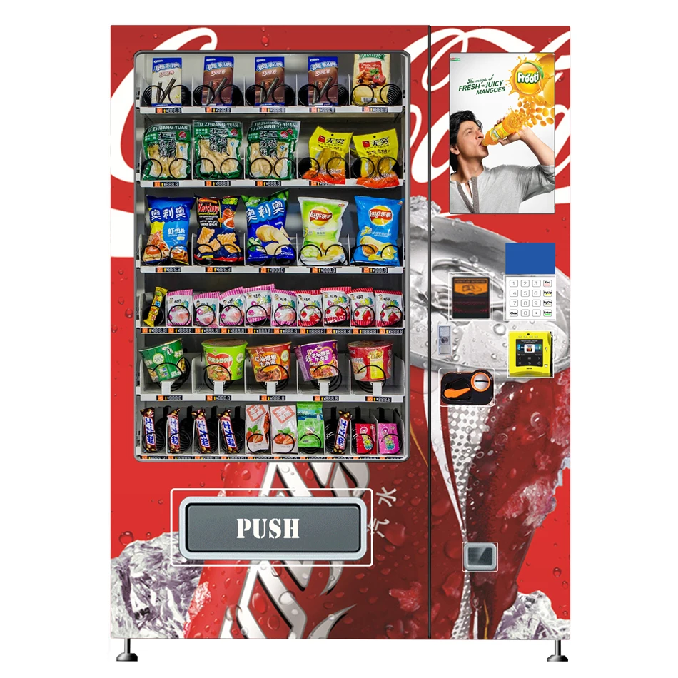 Automatic vending machine with touch screen monitor support cash payment