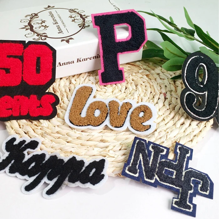 sew on embroidered badges number english alphabet letter chenille patches