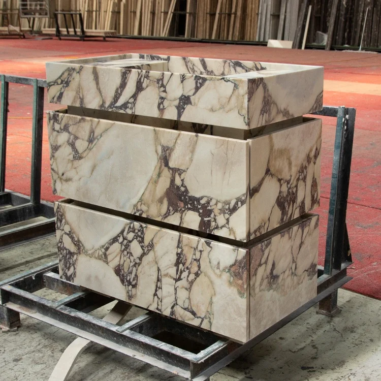 Luxury Custom Calacatta Viola Marble Rectangular Single Sink Bathroom Cabinet Vanity  48 Inch For Projects And Apartments