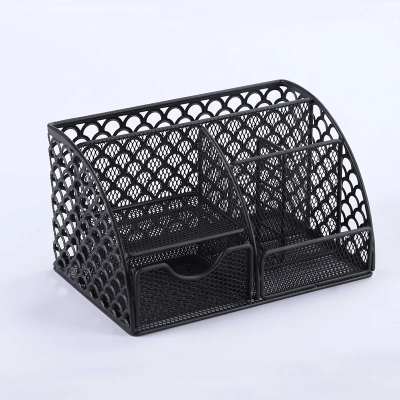Home office metal black mesh table organizador de escritorio organizer metal 6 compartments with drawers
