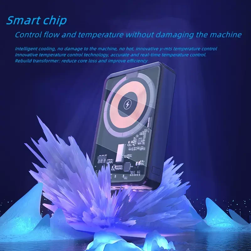 Magnetic Wireless Charging Power Bank 10000mah Metallic Feel Visible Body Transparent Cover Portable Mini Wireless Power Banks