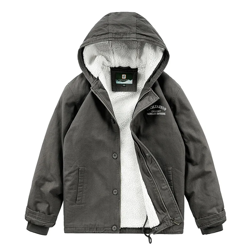 AOLA Winter Coat Men Outdoor Casual Windbreak Hooded Top Loose With Fleece And Thick Cargo Jacket Men Plus Size Jacket